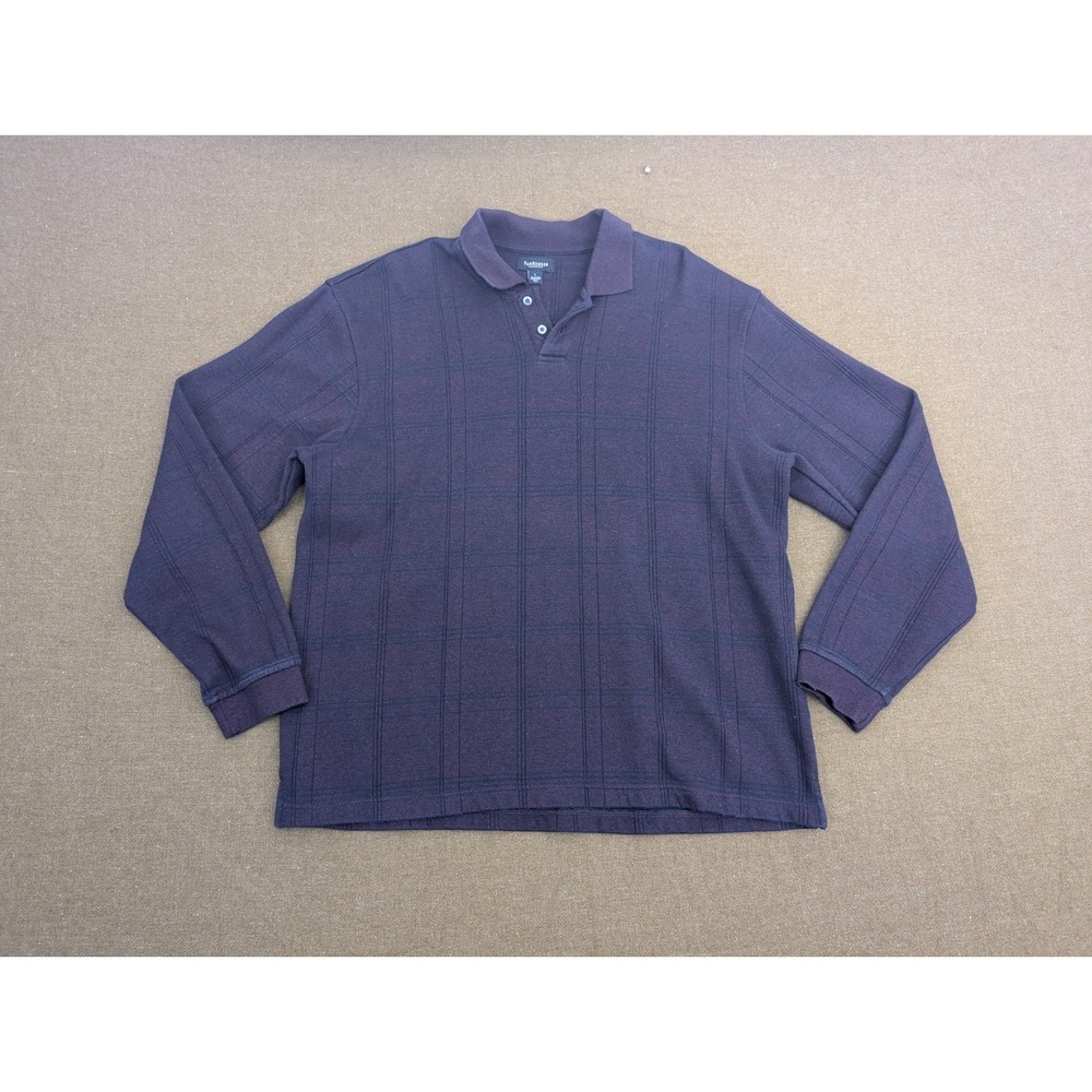 VAN HEUSEN Men's Long Sleeve Burgundy Striped Polo Shirt Size L Casual